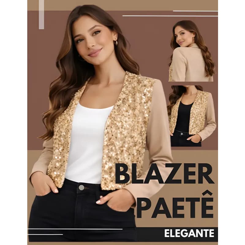 Blazer Casaso Jaqueta Feminino Elegante Festa Noite e Dia Paetê Brilho