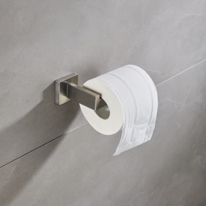 Porta Papel Higiênico de Banheiro de Parede em Aço Inoxidável Escovado Base Quadrada Anti-Ferrugem com Fixação por Furo
