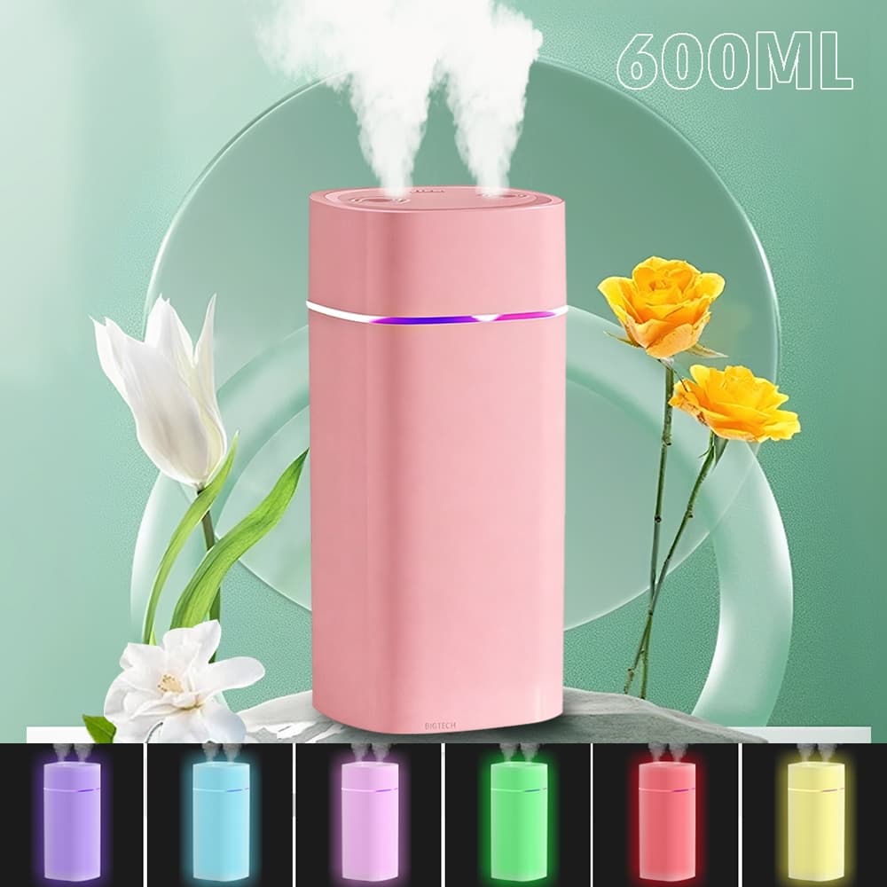 Umidificador De Ar Portatil 2 600ML Difusor Aromatizador De Ambiente Purificador De Ar 7 Luzes Coloridas