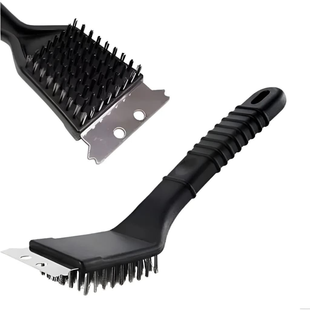 Escova Limpa Grelha com Raspador Aço Inox  Churrasco Preto