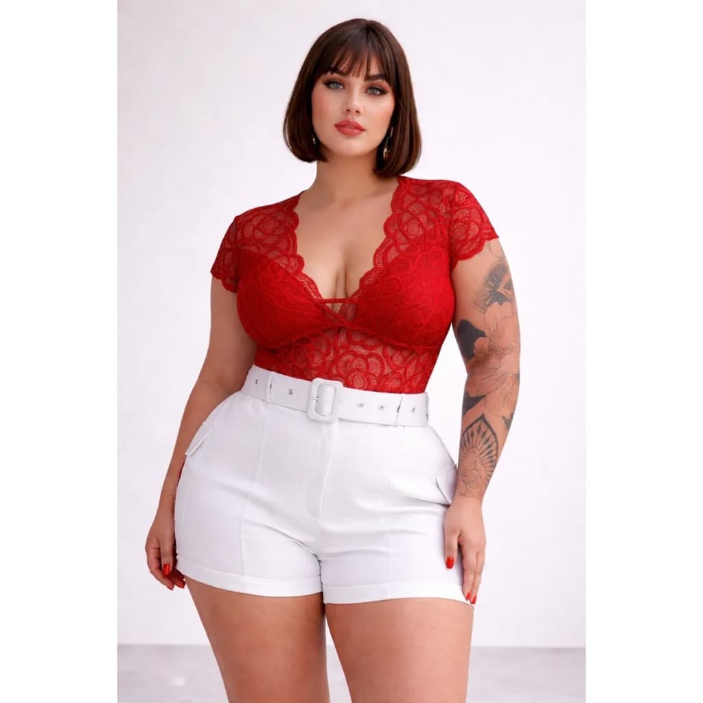 BODY MANGA RENDA PLUS SIZE MANGA CURTA LUXO MANGUINHA MODA VERÃO FIM DE ANO NATAL