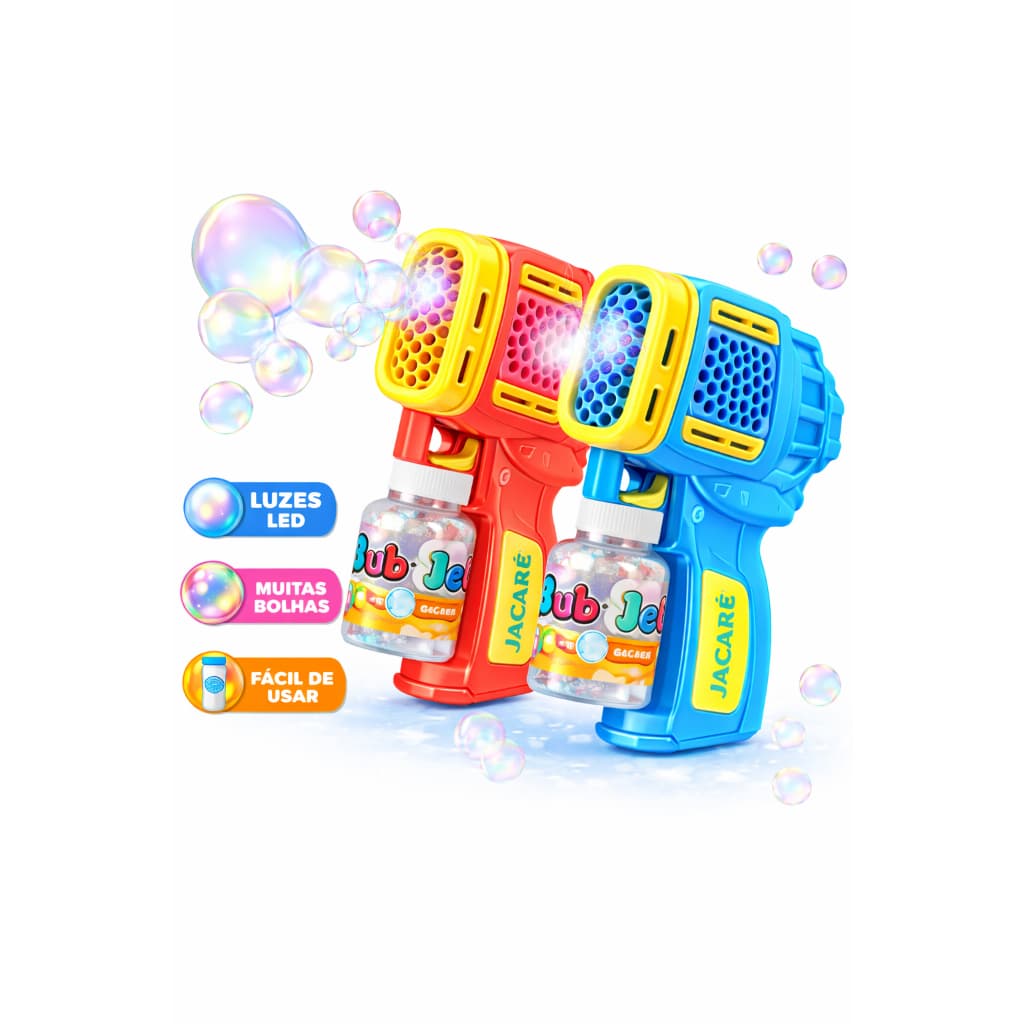 Brinquedo Pistola Lança Bolha De Sabão Automática com Led Azul Vermelho