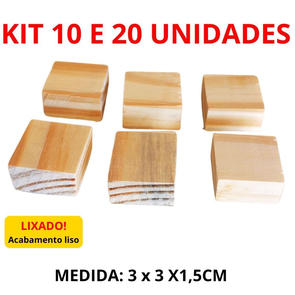 Kit Quadrado Base Madeira Pinus 3 x 3 cm Artesanato Lixado