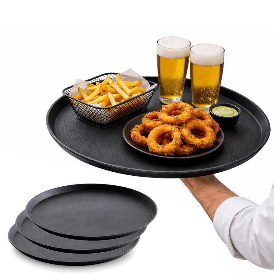 Kit 3 pçs Bandeja de Garçom Antiderrapante 40 cm Redonda Profissional Frigopro