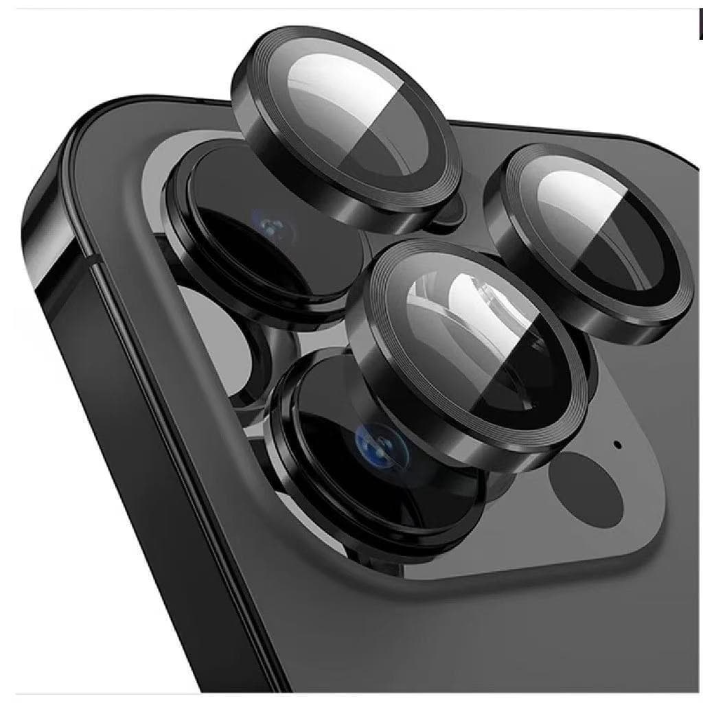 Kit Película Lente De Câmera Compatível Com iphone 11 12 13 14 15 16 Pro Max Liso Preto