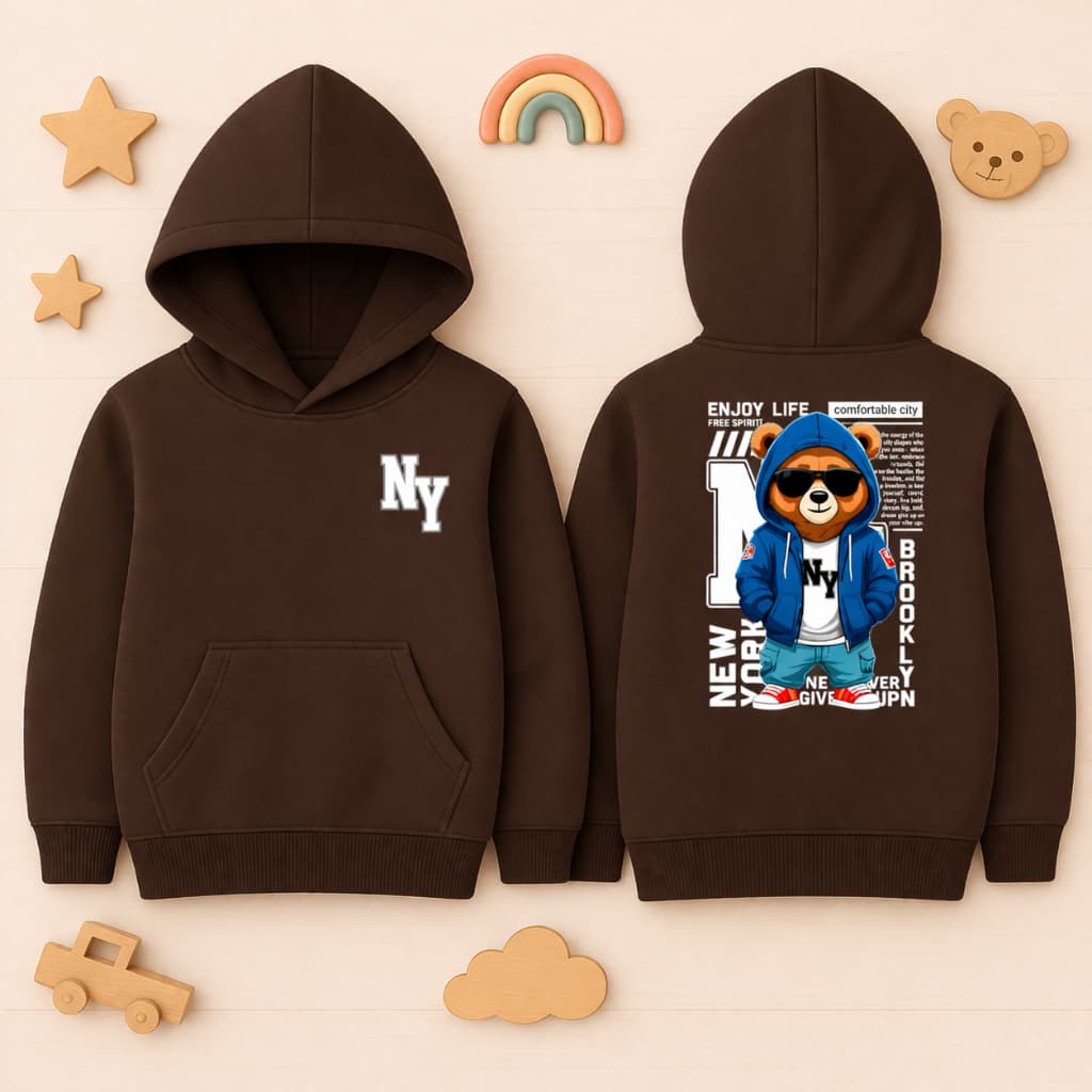Moletom Infantil PREMIUM Estampado  URSINHO NY Blusa de Frio Flanelada Com Bolso e Capuz