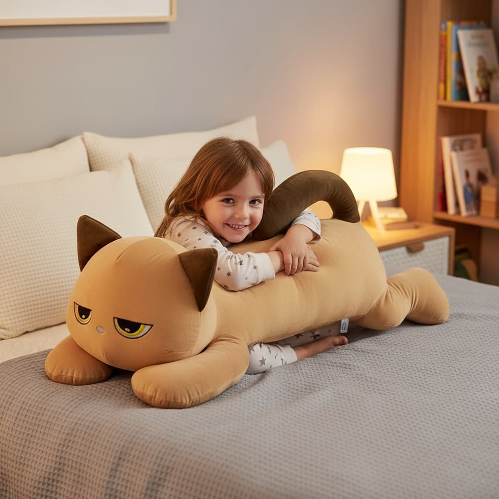 Travesseiro de Corpo Xuxão Gato 1,10m Pelúcia Gigante AntiAlérgico Ultra Macio Para Dormir e Abraçar