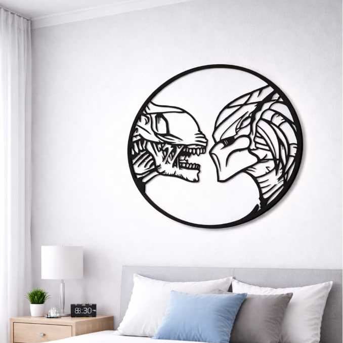 Quadro Gamer Alien vs Predador em MDF Preto Vazado | Decoração Geek para Quarto, Setup Gamer e Sala