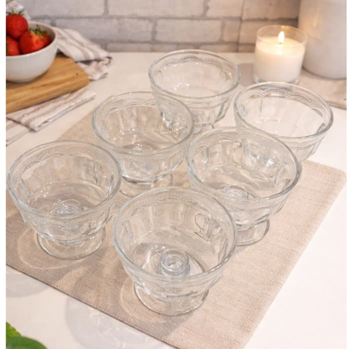 CONJUNTO 6 TAÇA VIDRO TRANSPARENTE LUXO SOBREMESA SORVETE FRUTAS 250ML