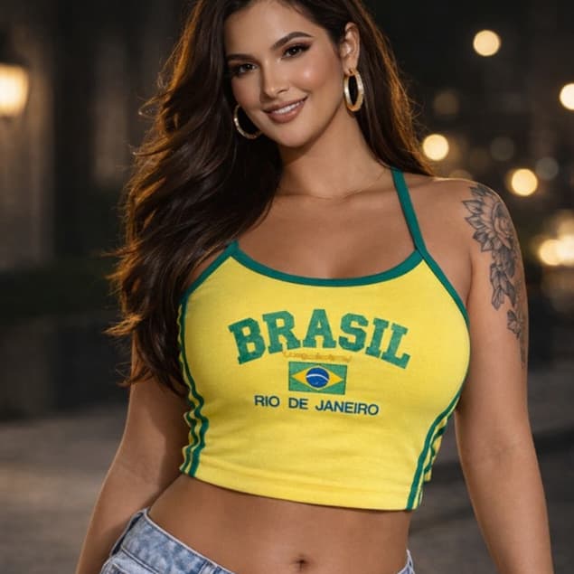 Blusa Cropped Feminina Brasil  Alcinha Tam P M G GG