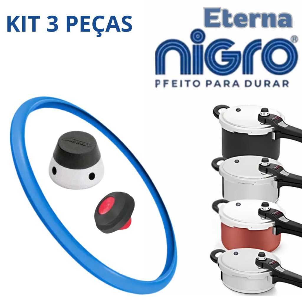 Conjunto 3 Peças Panela de Pressão Eterna Nigro 3/4,5/6lts Borracha Peso Selo de Segurança Eterna