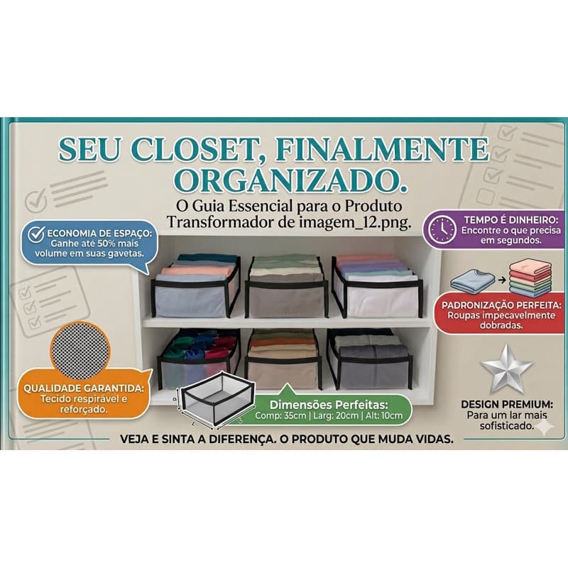 Kit 6 Colmeia Organizadora de Gaveta e Guarda-Roupas F (35x20x10) blusinhas, roupas fitness, roupas de academia, leggins