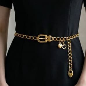 Cinto Corrente Feminino Elegante Fivela Pingente Dois CoraçãoDourada Metal Da Moda Ajustável - Iris