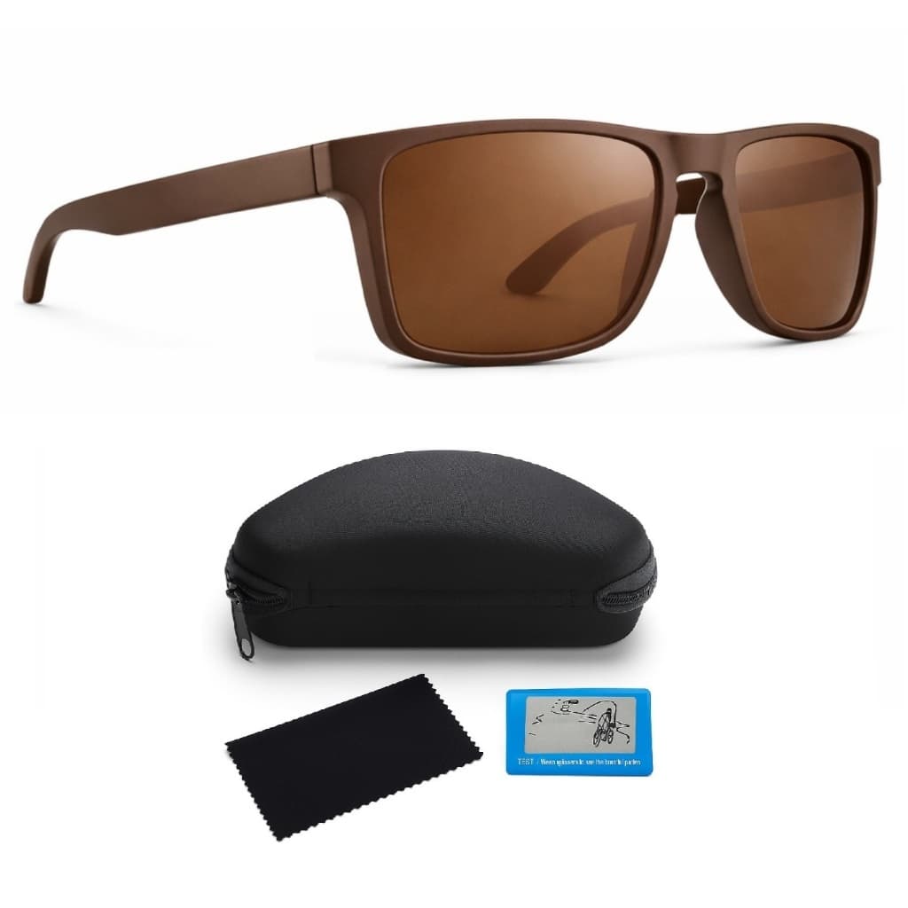 Óculos Sol Quadrado Masculino Feminino Polarizado Uv400 Esportivo Antirreflexo Marrom + Acessórios