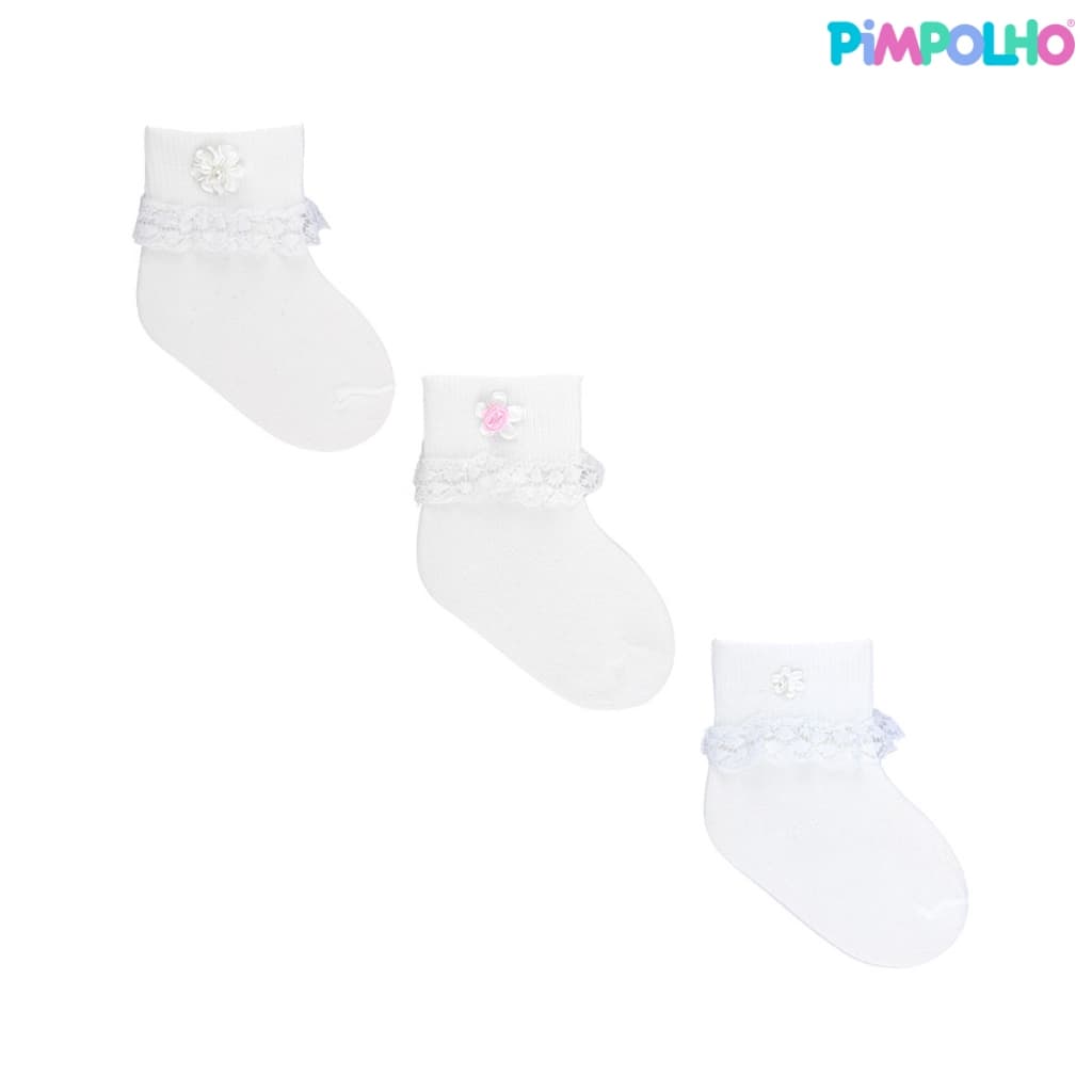 Kit Meia Festa Pimpolho Com Renda Floral Delicada Bebês Tamanho 16-20