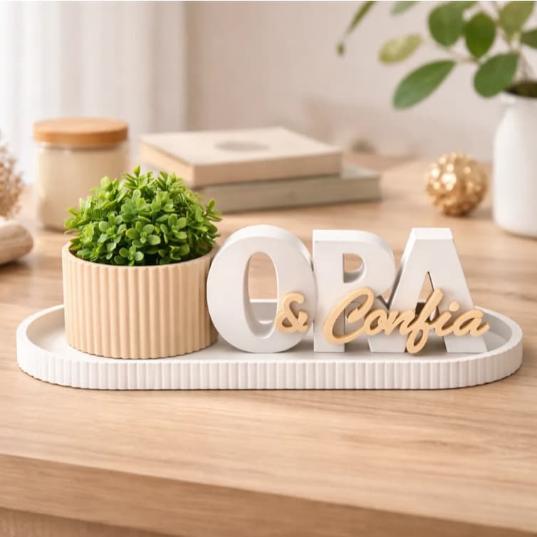 Kit Decorativo “Ora e Confia” com Vaso e Bandeja – Toque de Fé e Sofisticação para sua Decoração