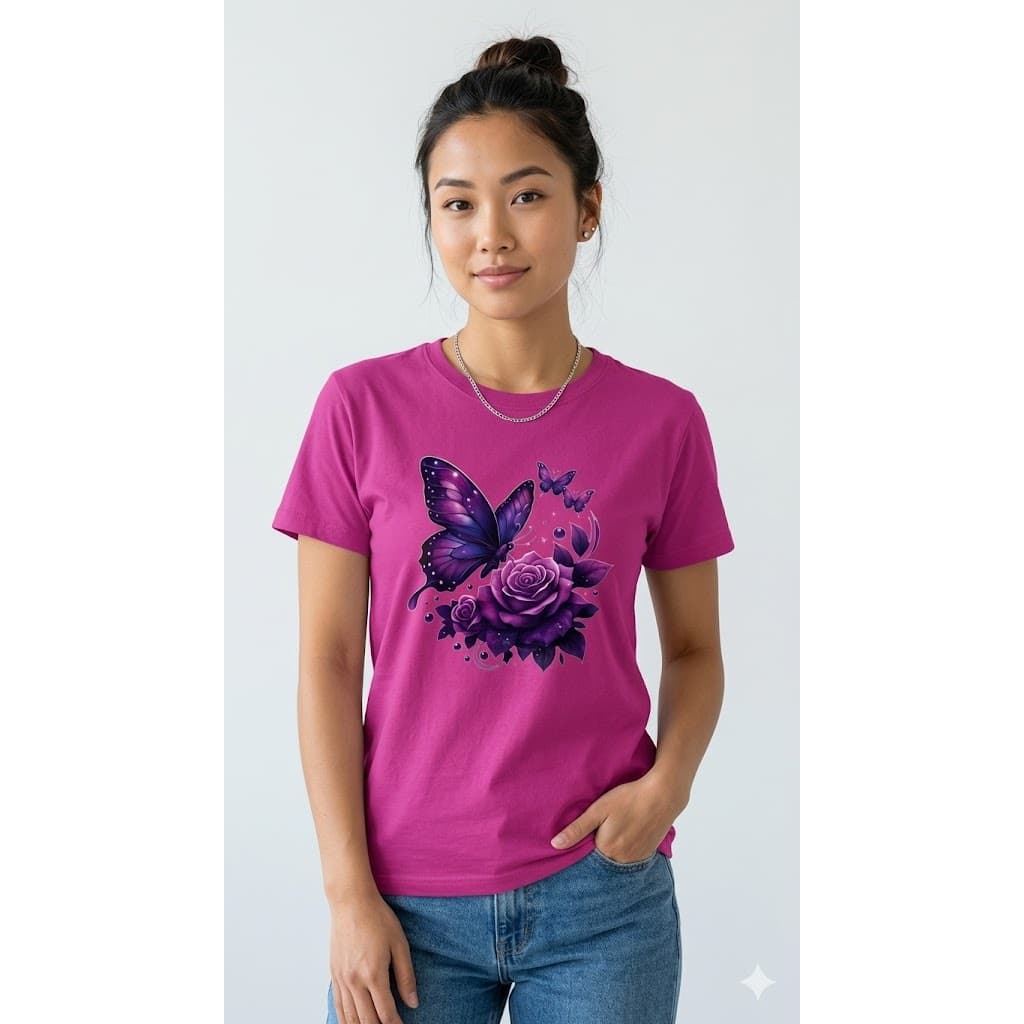 Camiseta Feminina Estampa Borboleta 100% Algodão T-Shirt Moda Verão Envio Rápido
