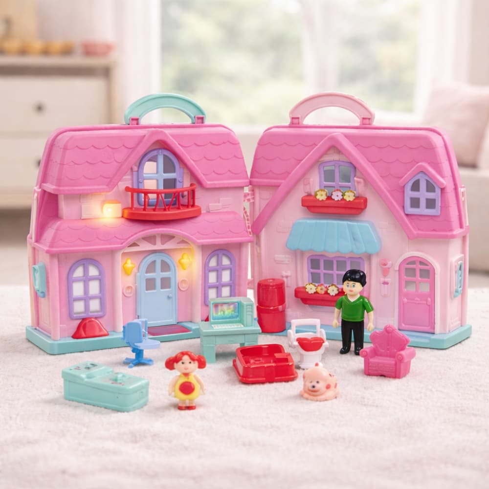 Casa Casinha Boneca Maleta Portátil Som Luz Móveis Personagens Infantil Criança Menina Brinquedo