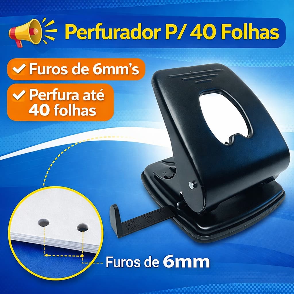 Perfurador em Aço Resistente P/ Até 40 Folhas C/ Margeador - Masterprint