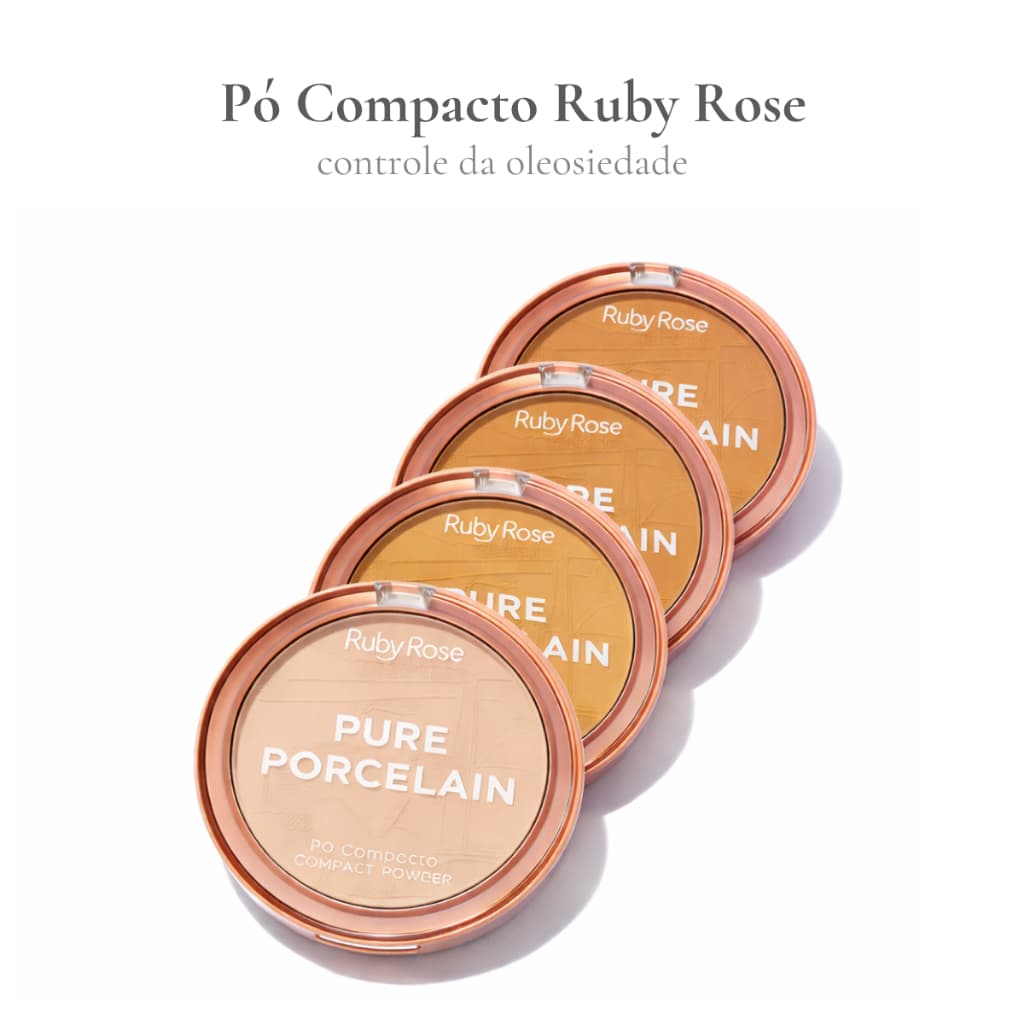Pó Compacto Ruby Rose Pure Porcelain Matte Alta Cobertura Efeito Aveludado Controle Oleosidade