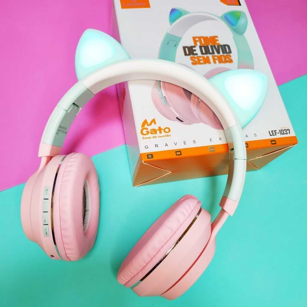 Fone Gato Fone De Ouvido Bluetooth Sem Fio Led Carinha Com Orelhas De Gato esportes uso multiuso X4