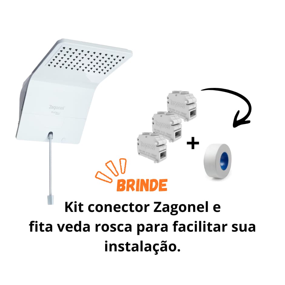 Ducha DUCALI Eletrônica 7500w 220v Branca Zagonel + BRINDE: kit conector e fita veda rosca