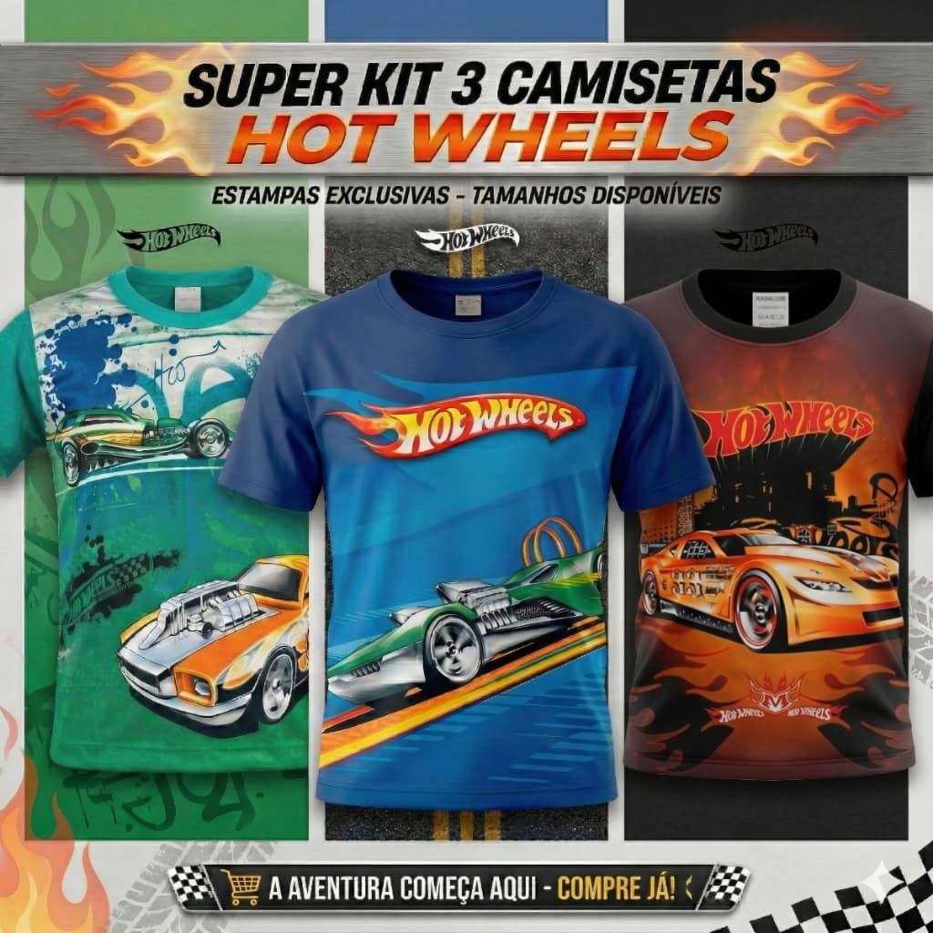 Kit 3 Blusas Infantil Menino Estampa Carro Corrida Alta Qualidade Nao Desbota