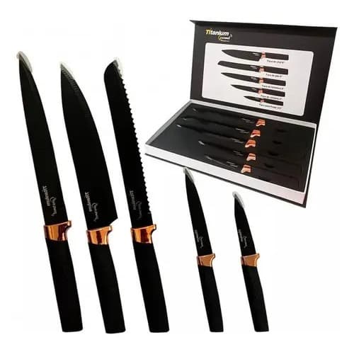Kit 5 Facas Profissionais Inox Antiad. Titanium Premium Rosé Cozinha