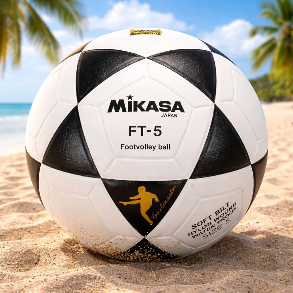 Bola Futevôlei Oficial Mikasa FT-5 Branca Preta Couro Sintético Laminado Tamanho 5