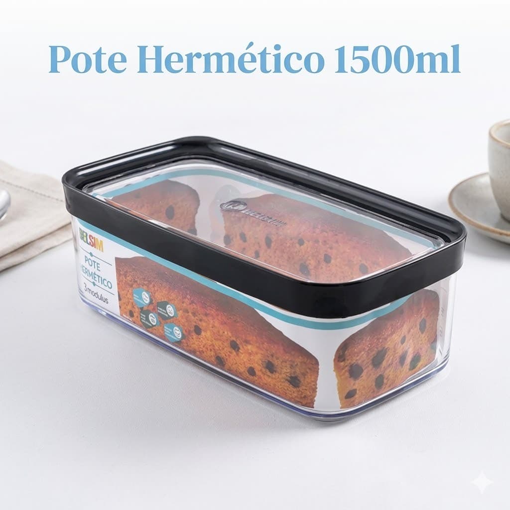Potes Porta Pão Bolo Acrílico Hermético 1500ml com Tampa Biscoito Bolachas