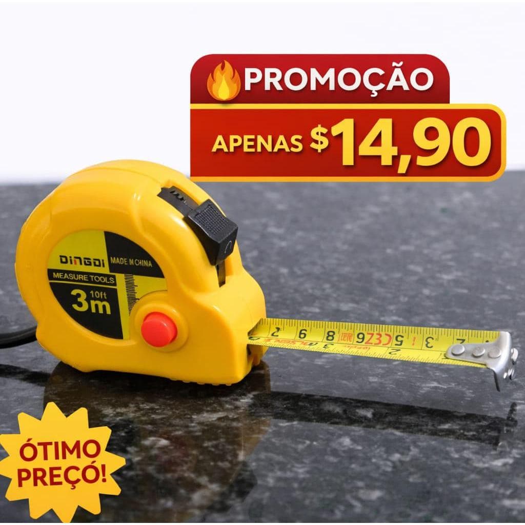 Trena Métrica 3 Metros Profissional com Trava Manual Compacta Resistente Uso Geral