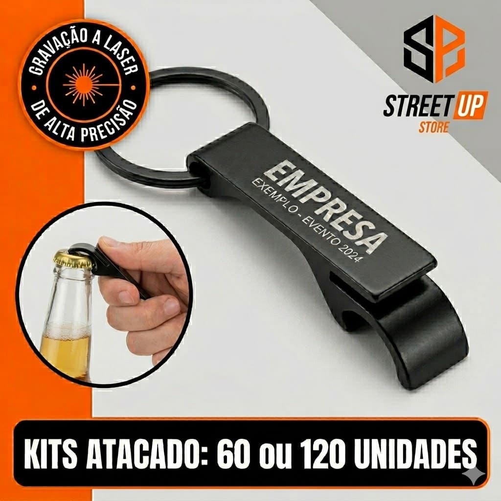 Kit 60 ou 120 Chaveiro Abridor de Garrafa Metal Personalizado  Laser - Brinde Atacado Empresa Evento