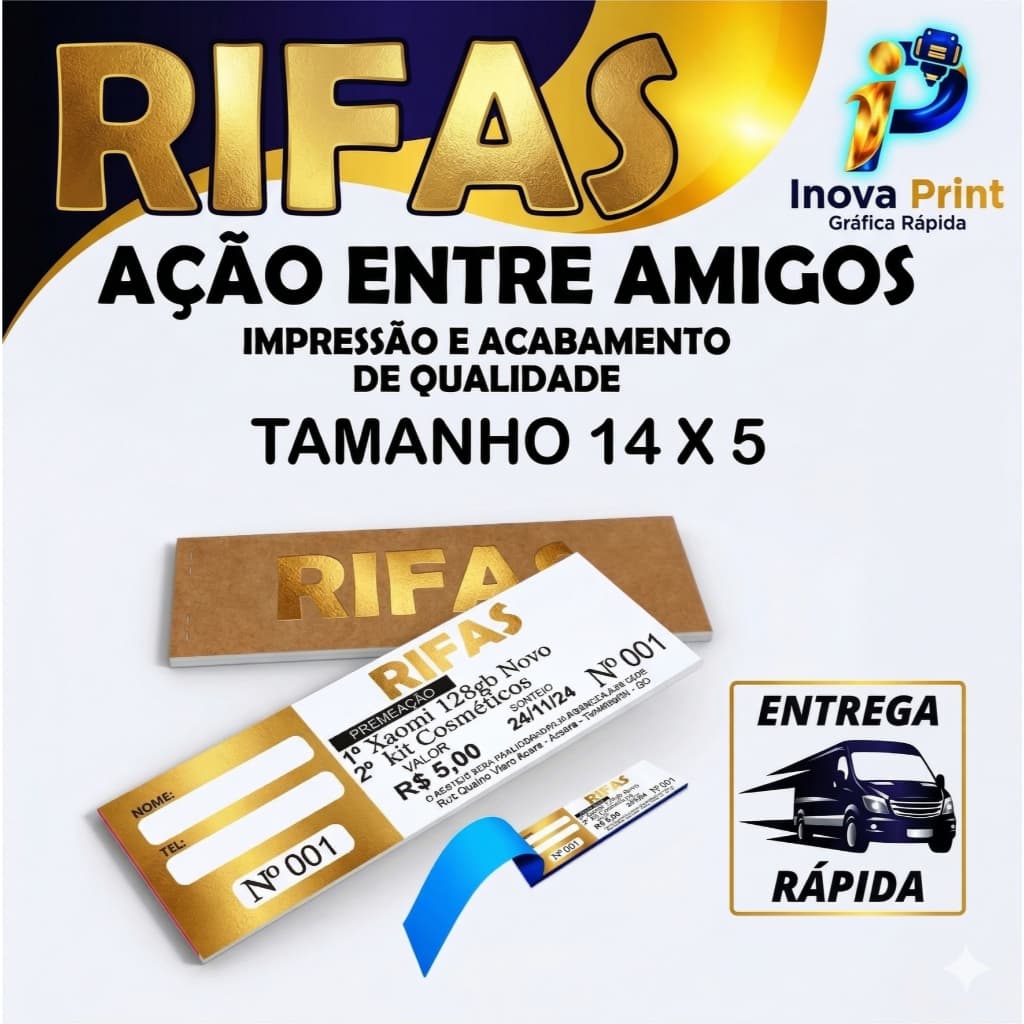 Rifas / Bilhetes Ações entre Amigos - Colocamos suas fotos, prêmios e logomarca
