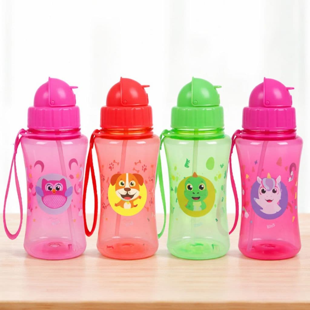 Garrafa Água Infantil com Canudo e Alça Squeeze Garrafinha Tampa Flip Top