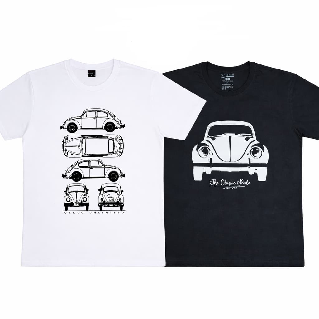 Camiseta Básica Masculina Carro Fusca Kit com 2 Camisetas Branca Preta Fusca Vintage 100% Algodão