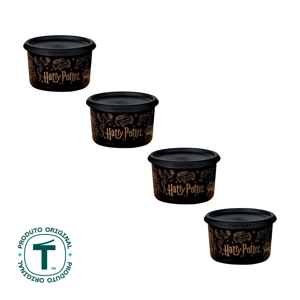 Kit 4 Potes Tupperware Mini Instantânea Mágica Harry Potter Preto 575ml