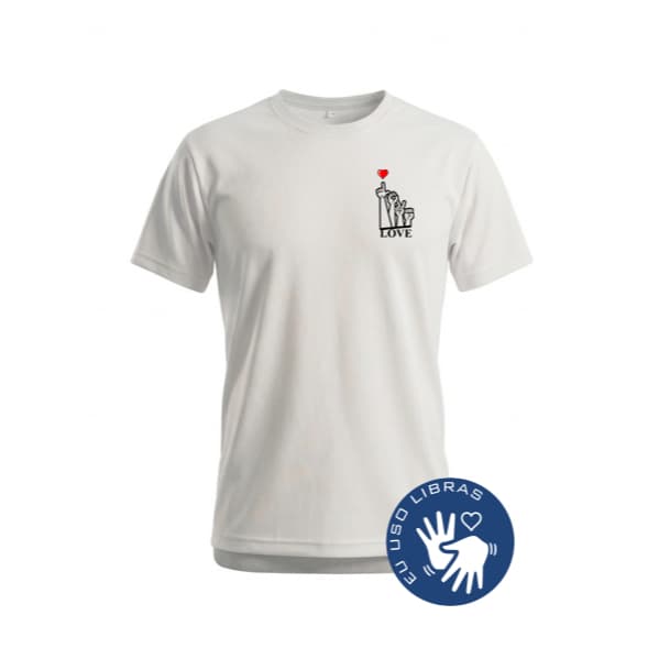 LOVE Camiseta Branca em tecido Poliflex Estampada em LIBRAS Camiseta básica Camiseta de uso diário Camiseta Unissex