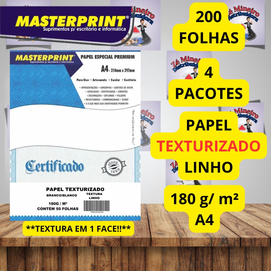 Papel Textura Linho 180g a4 Branco Masterprint Artesanato Premium Diplomata