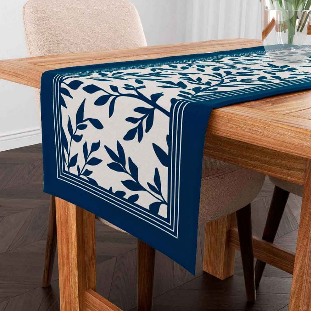 Trilho Caminho de Mesa Exclusivo Decorativo Tamanho 110X35cm Folhagem Blue