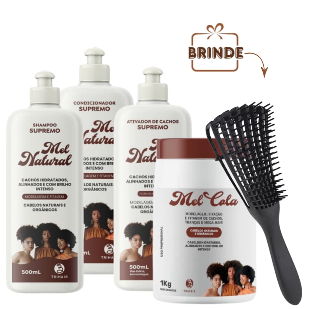 Kit Sh + Cond Mel Natural + Ativador + Mel cola 1kg Trihair
