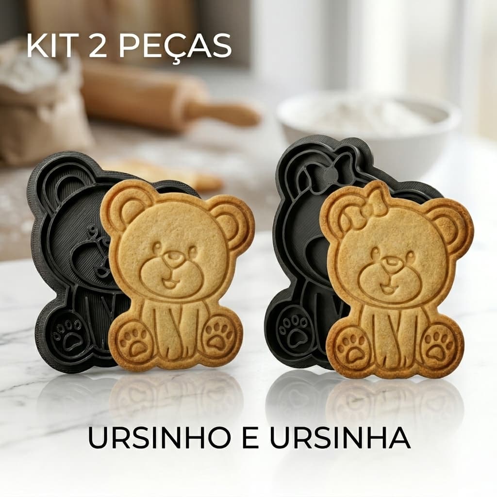Cortador Biscoito Kit Ursinho e Ursinha Confeitaria Fondant Pasta Americana Alta Precisão