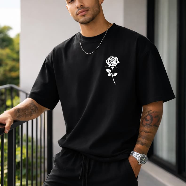 Camiseta Masculina Estampada Rosa Blusa 100% Algodao Unissex Floral Basica