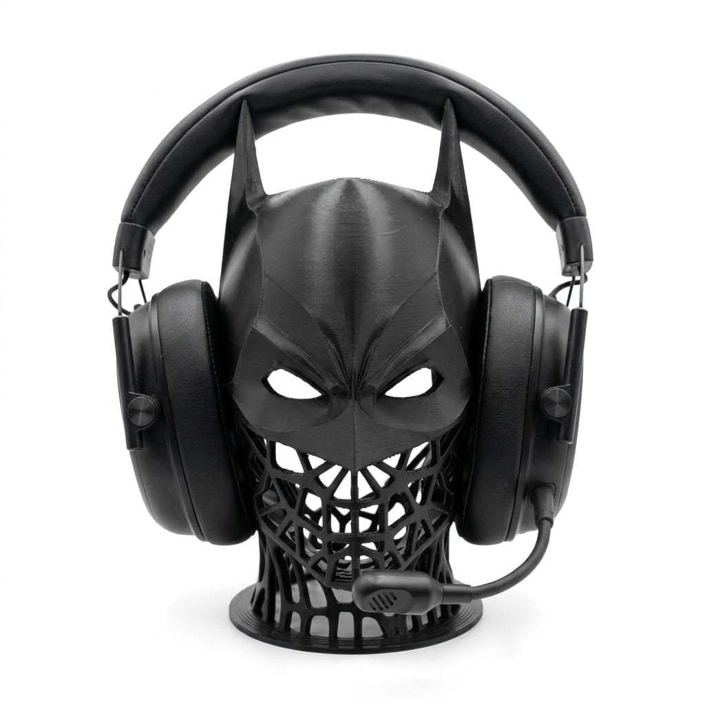Suporte para Headset Premium Cor Preta com Acabamento Detalhado Inspirado em Heróis Icônicos