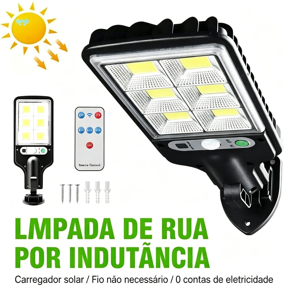 Luminária Solar Parede Carregar LED Luz Branco frio Prova D'Água Sensor Presença 3 funções