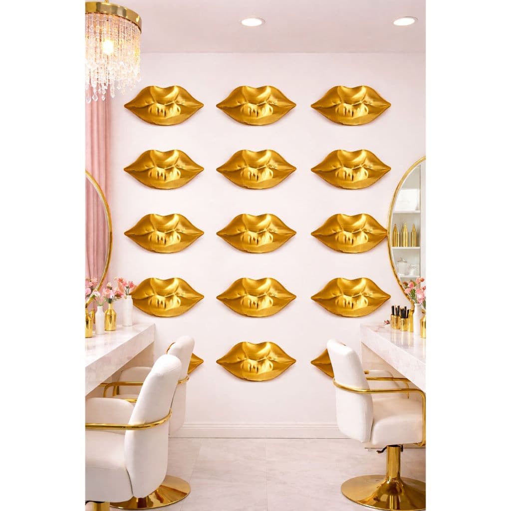 boca decorativa parede kit com 10,Decoração salão de beleza,boca dourada,kit decoração parede luxo decoração moderna
