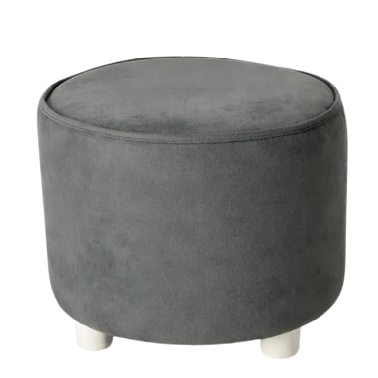 Puff Redondo Cinza em Suede Banqueta Estofada 4 Pés para Sala e Quarto