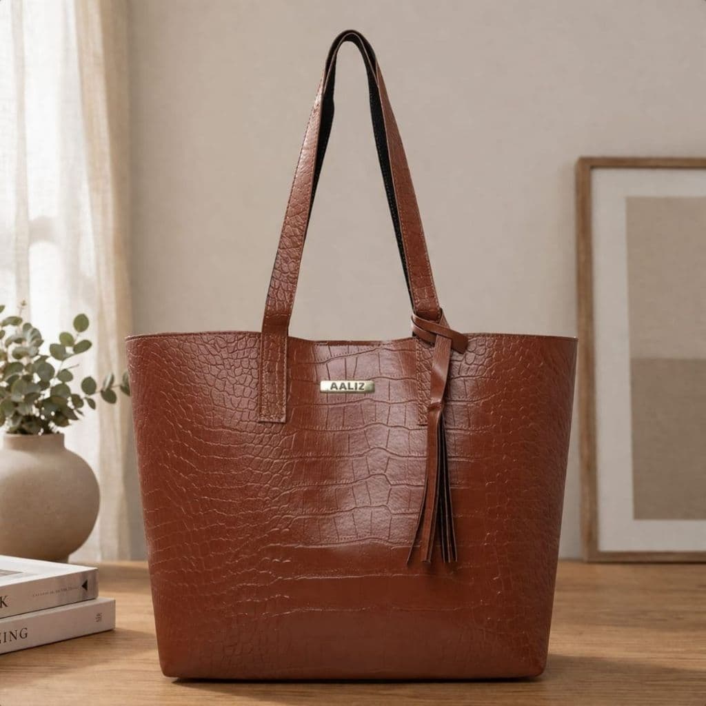Bolsa Feminina Sacola Média de Ombro Sintético Croco Novidade Fechamento Magnético