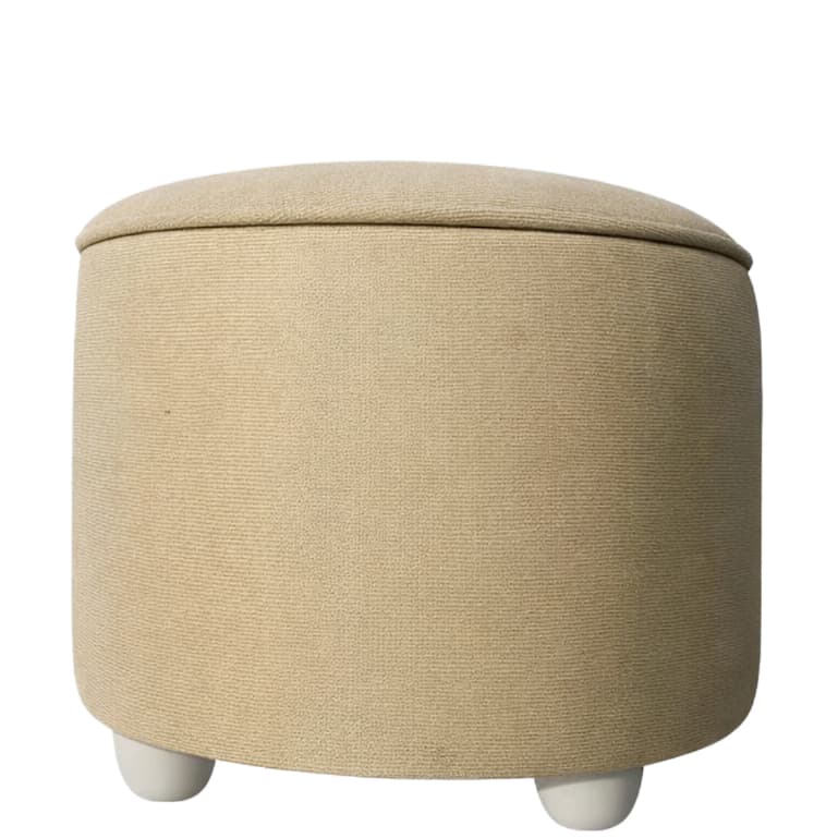 Puff Redondo Suede Bege Compacto Banquinho Decorativo 27x30cm TDecor