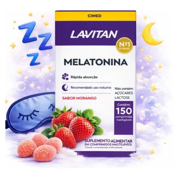 Lavitan Melatonina Sabor Morango 150 Comprimidos  Mastigáveis Cimed