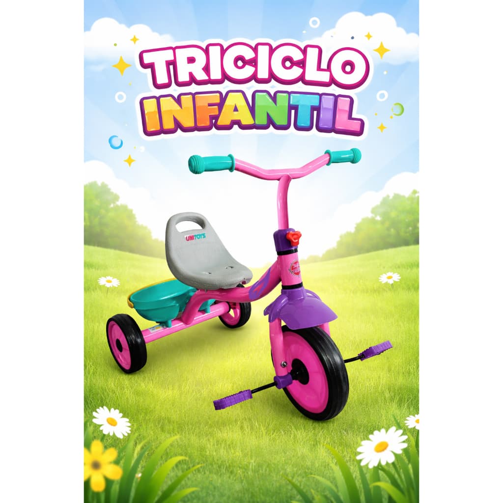 Triciclo Infantil Rosa Com Pedal Haste Ajustavel Conforto Seguro